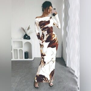 Floral Print One Shoulder Maxi Dress